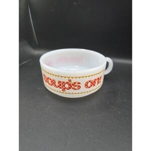 VTG Glasbake Soup Mug J 2711 Soups On Handle USA Made Milk Glass